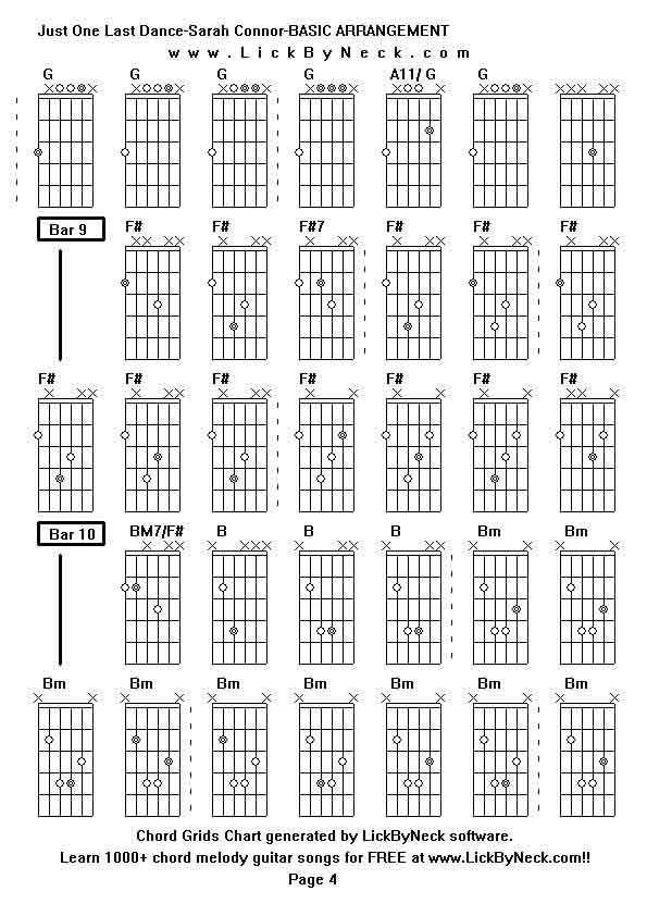 Chord Grids Chart of chord melody fingerstyle guitar song-Just One Last Dance-Sarah Connor-BASIC ARRANGEMENT,generated by LickByNeck software.